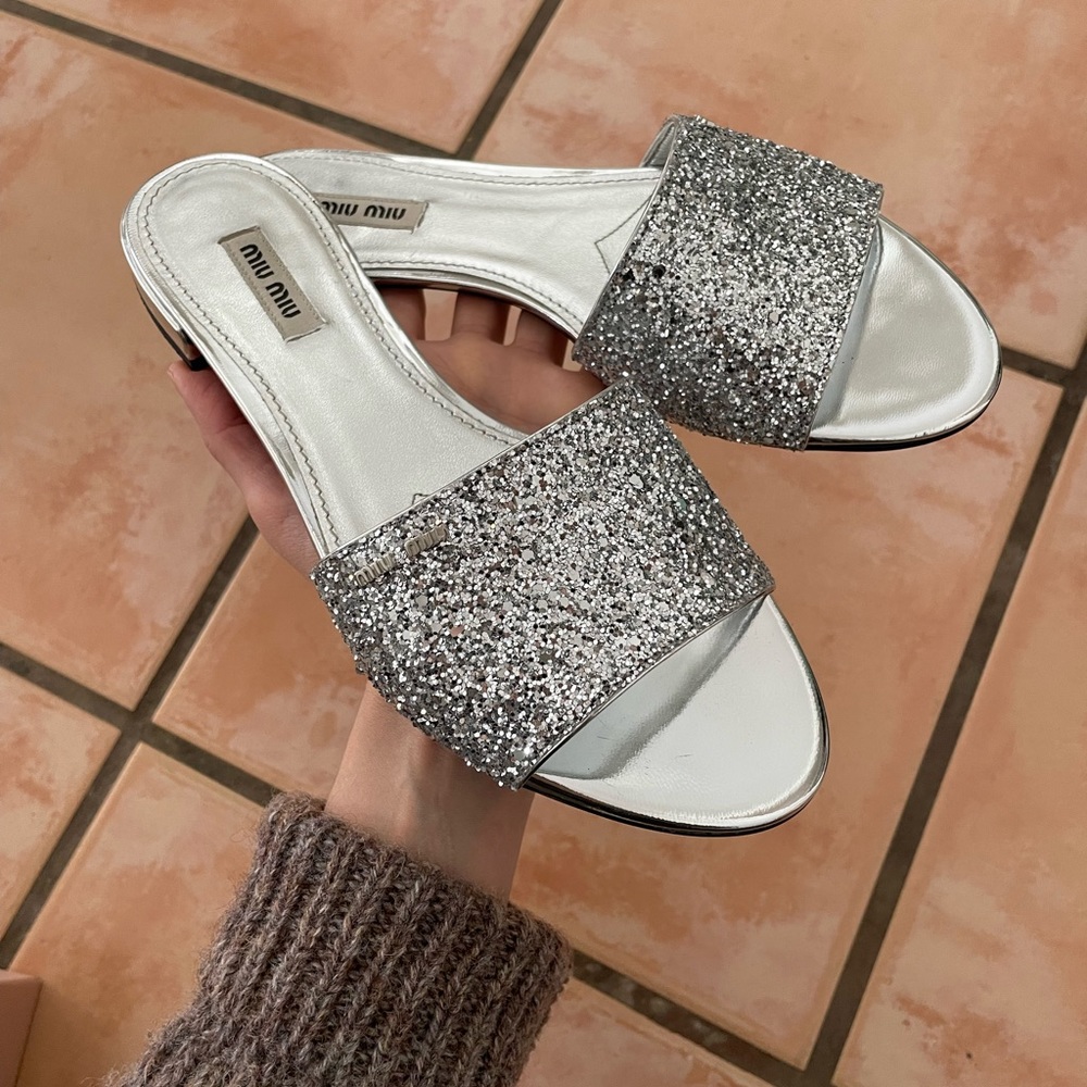 Miu Miu Glitter Sandals Slides Flats